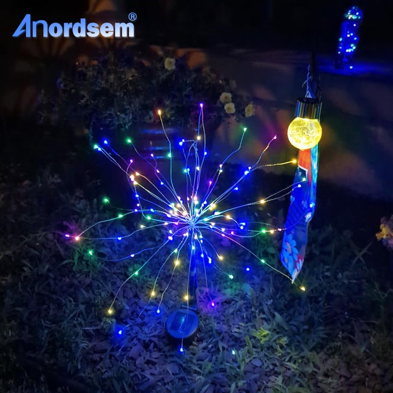 Anordsem Solar Garden Lights Outdoor: 120 LED Sparkler Fireworks Dandelion Waterproof - Colorful Lighting Christmas Decorations Outside Yard Lawn - Gardening Gifts for Women Grandma - Image 2